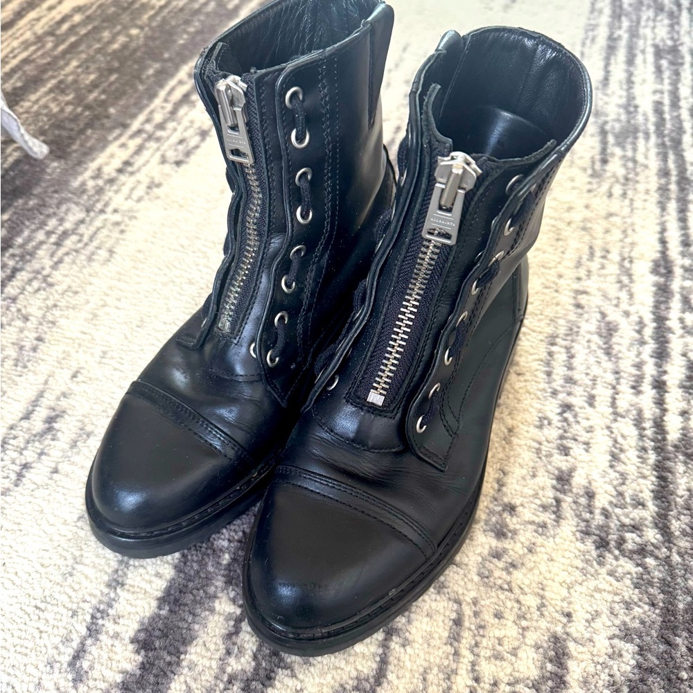 AllSaints zipper front combat boots leather 37